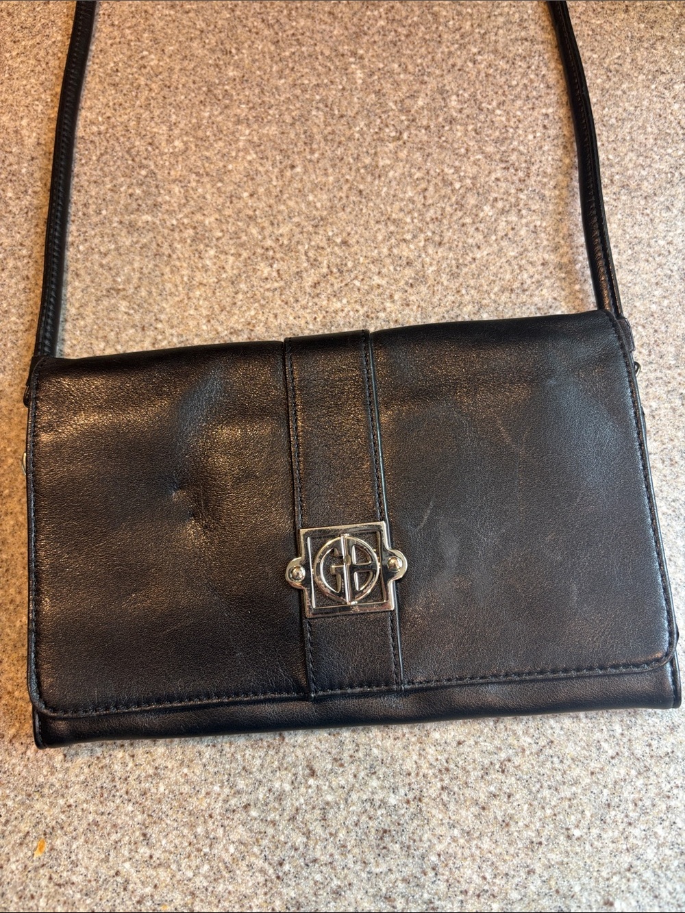 Giani Bernini Black Leather Crossbody with Silver Logo Accent